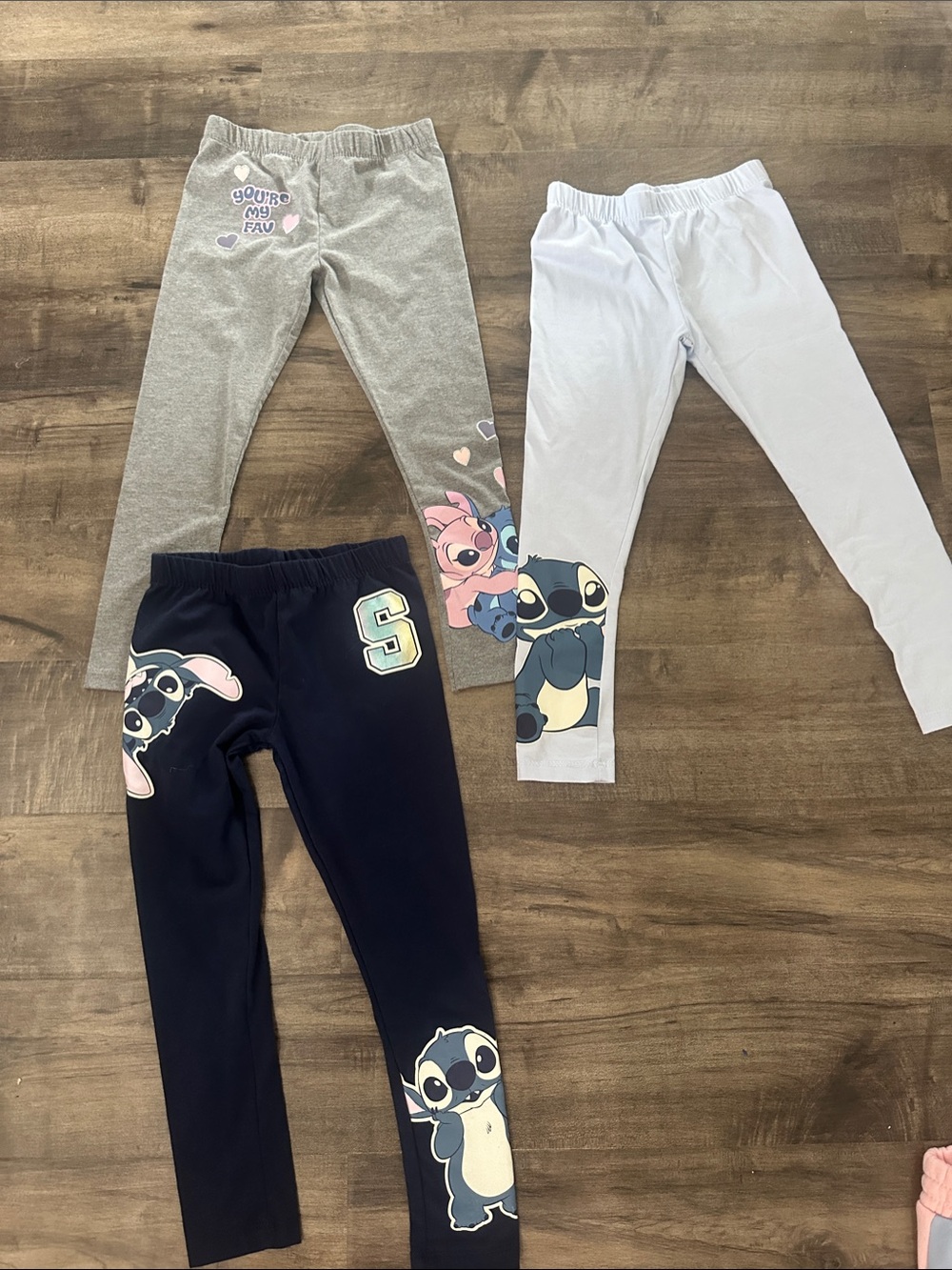 Kids Stitch Print size 6 Leggings - Set of 3 (Gray, Light Blue, Navy)